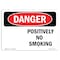 Signmission OSHA Danger Sign, Positively No Smoking, 18in X 12in Aluminum, 12" W, 18" L, Landscape OS-DS-A-1218-L-1535 - alternate 1